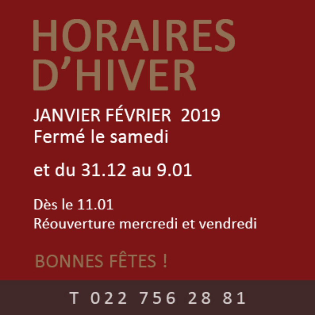 Horaires d’hiver 2019